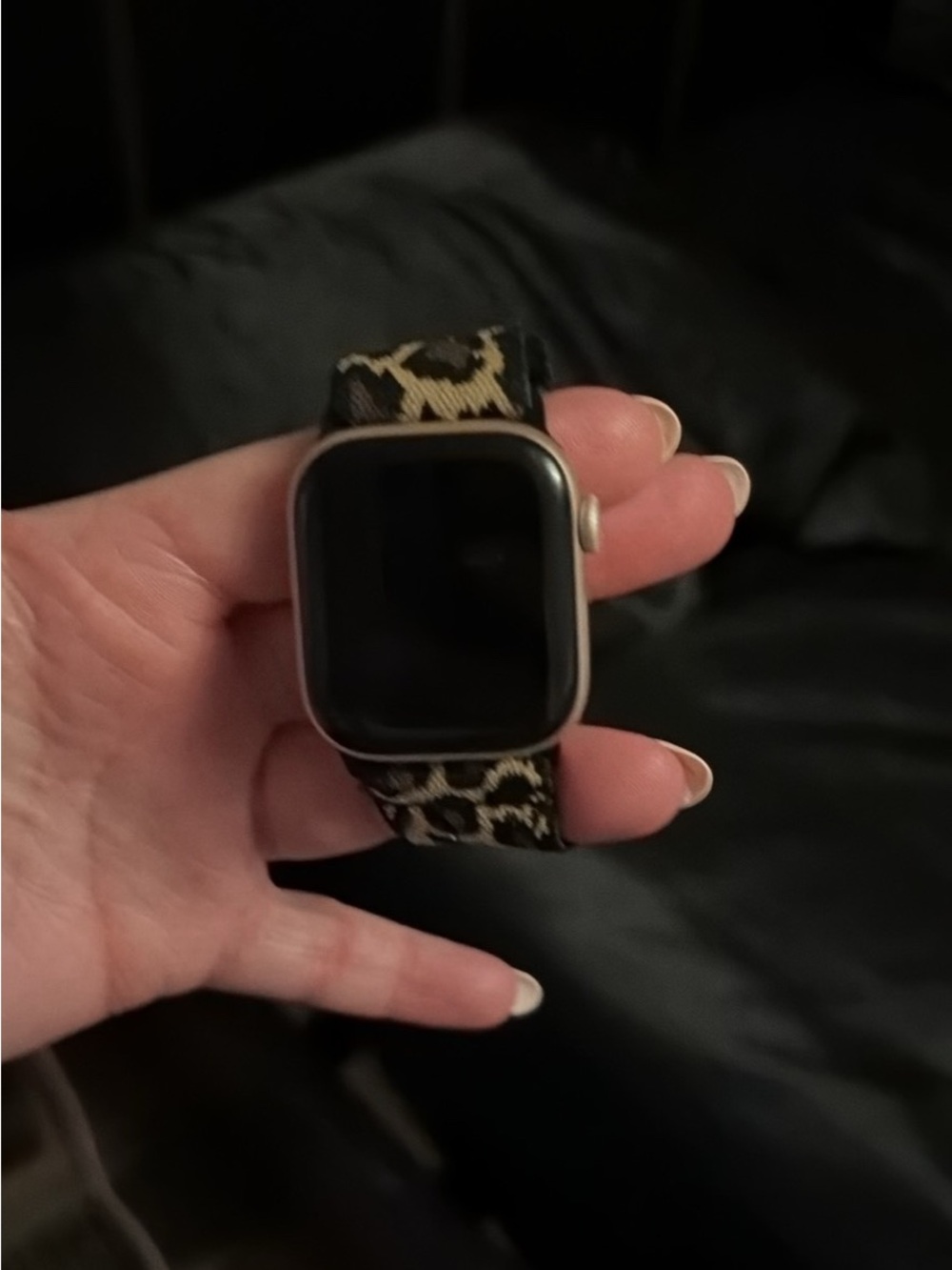 Apple Watch with Black and Gold Leopard Print Band
